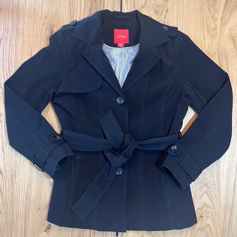 Esprit Belted Trench Jacket Women Medium Black Classic